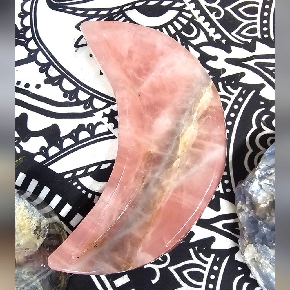 Blue Vein Rose Quartz Moon Dish